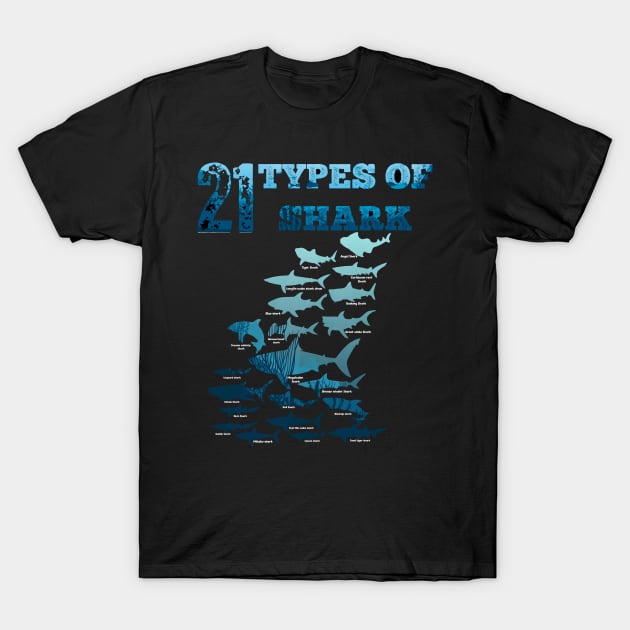 21 Types of sharks T-Shirt by Flipodesigner